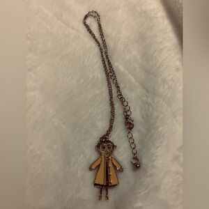 Coraline Enameled Charm Necklace - Silvertone with Yellow & Blue